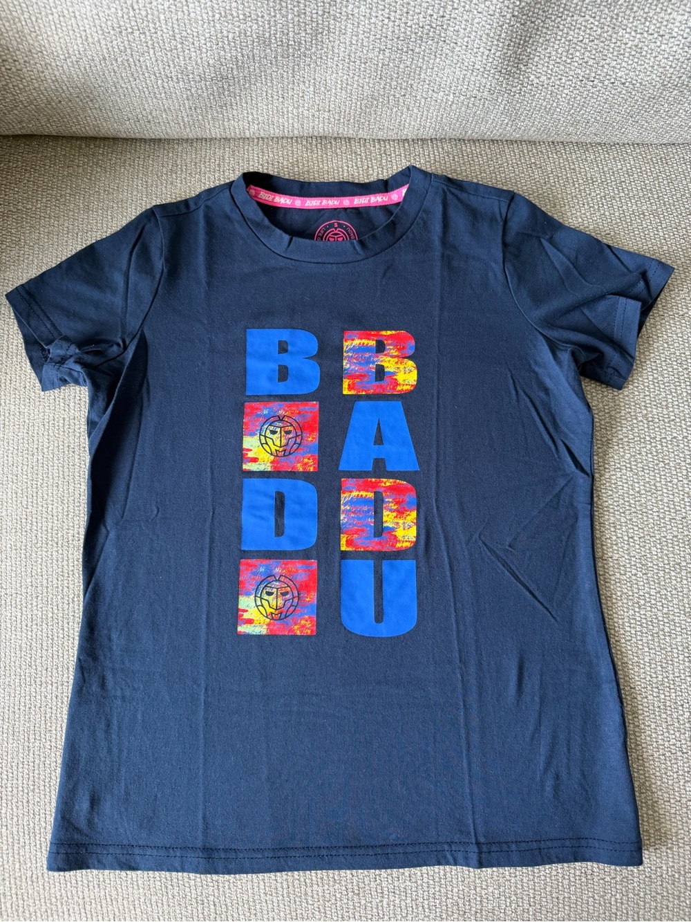 Navy Graphic Short-Sleeve Tee with Multicolor Block Letters
